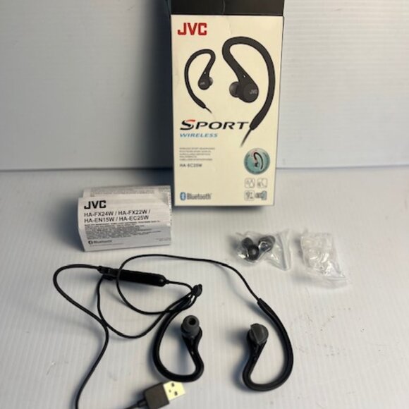 JVC HA-EC25W Bluetooth Sport wireless earphones with accessories, earbuds, etc. - Picture 1 of 3